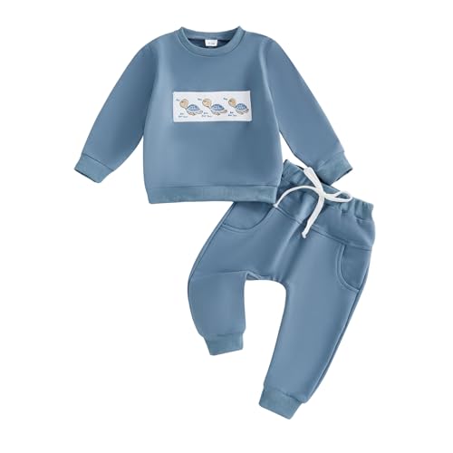 Nyapruwe Toddler Baby Boy Fall Outfit Funny Print Long Sleeve Sweatshirt Joggers Pants Set Kids Warm Winter Clothes (Blue Turtle, 3-4T) - Image 1