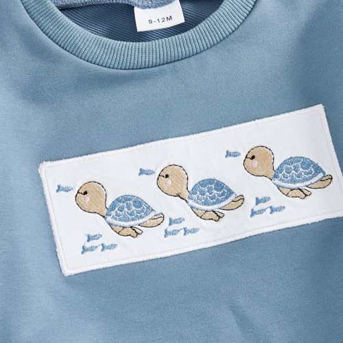 Nyapruwe Toddler Baby Boy Fall Outfit Funny Print Long Sleeve Sweatshirt Joggers Pants Set Kids Warm Winter Clothes (Blue Turtle, 3-4T) - Image 5