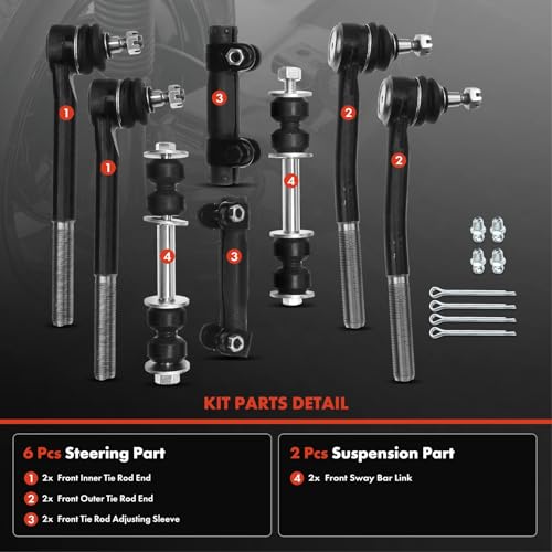 A-Premium Set of 8, Front Sway Bar Link, Inner Outer Tie Rod End, Compatible with Chevrolet Impala Caprice Astro 7 Cadillac Fleetwood & Buick Electra LeSabre & GMC Safari & Pontiac & Safari - Image 3