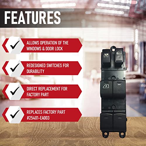 AA Ignition Power Window Switch Fits Nissan Frontier, Nissan Xterra - Replaces 25401-EA003-2005, 2006, 2007, 2008, 2009, 2010, 2011, 2012 Models - Driver Power Window Switch - Image 2