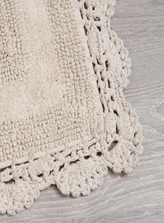 Laura Ashley Absorbent Bath Mat Reversible Crochet Soft and Plush Bathroom Mat 100% Cotton 24x40 Bath Rug, Linen - Image 2