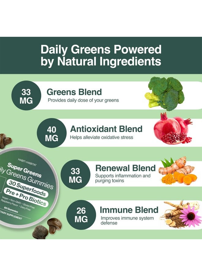 HABIT + HABITAT هبيط + هابيتات يومية غرينز جومي - نكهة التوت الغني بالمغذيات مع الكلوريلا، السبيرولينا، الشمندر، فطر الأسد، الأشواغاندا والريشي من أجل الحيوية، العافية والدعم العشبي - Image 2