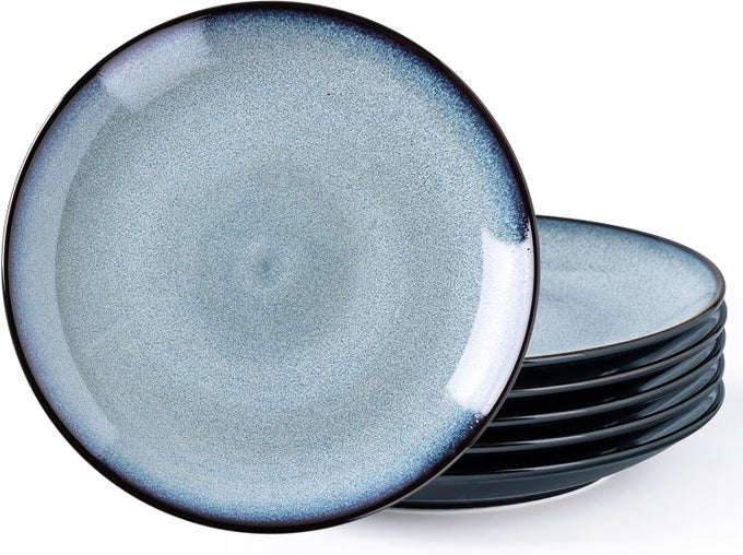 CERAMIC DINNER PLATES SET OF 6 105 INCH HANDMADE REACTIVE GLAZE PORCELAIN PLATES COUPE SHAPE DINNERWARE DISHES SET FOR KITCHENOVEN MICROWAVE DISHWASHER SAFE SCRATCH RESISTANTGRAY BLUE