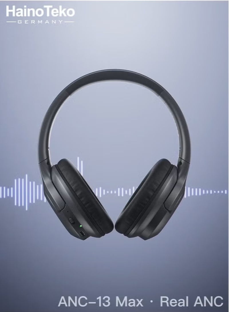 Haino Teko ANC--13 Max Wireless Bluetooth Headphones with Real Active Noise Cancellation - High-Resolution Audio, Multi-Functional Button Control – Black - Image 4