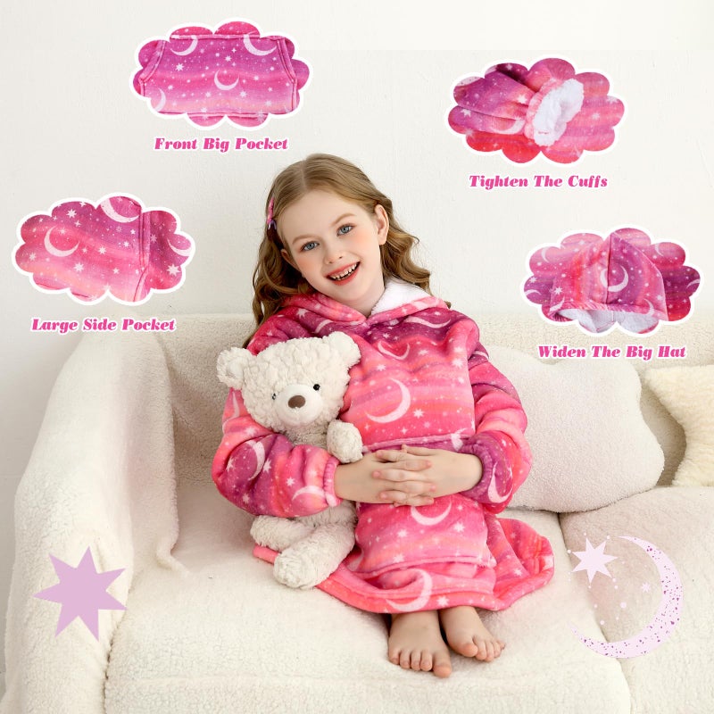 lasoftan Kids Wearable Blanket, Toddler Sherpa Sweatershirt Hoodie with Front Pocket, Comfy Warm Hugs, 2-6 Years Boys Girls Birthday Christmas Gifts (Star & Moon, 2-6 Years) - Image 4