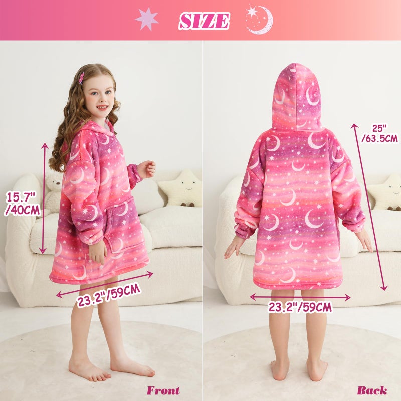 lasoftan Kids Wearable Blanket, Toddler Sherpa Sweatershirt Hoodie with Front Pocket, Comfy Warm Hugs, 2-6 Years Boys Girls Birthday Christmas Gifts (Star & Moon, 2-6 Years) - Image 2