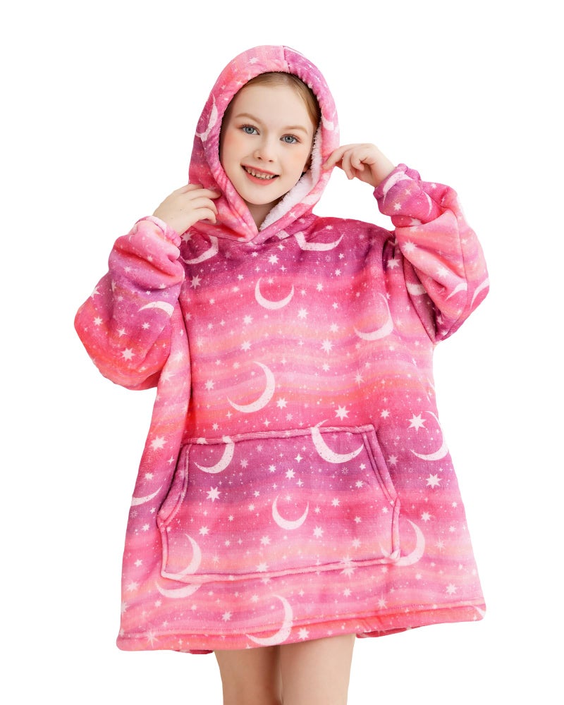 lasoftan Kids Wearable Blanket, Toddler Sherpa Sweatershirt Hoodie with Front Pocket, Comfy Warm Hugs, 2-6 Years Boys Girls Birthday Christmas Gifts (Star & Moon, 2-6 Years) - Image 1