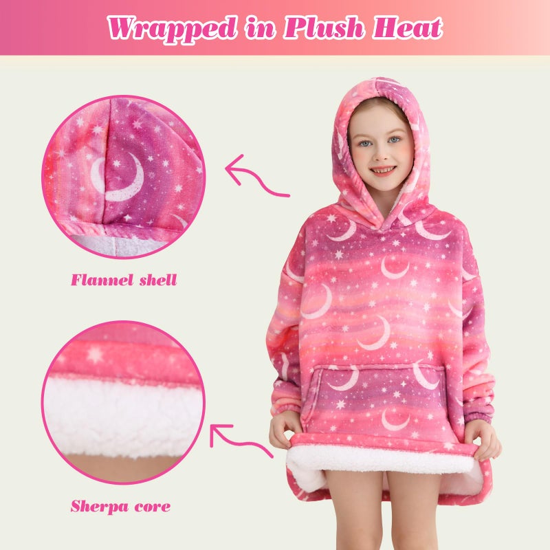 lasoftan Kids Wearable Blanket, Toddler Sherpa Sweatershirt Hoodie with Front Pocket, Comfy Warm Hugs, 2-6 Years Boys Girls Birthday Christmas Gifts (Star & Moon, 2-6 Years) - Image 3