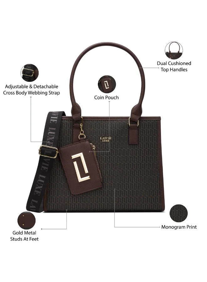 Lavie Luxe Women's Mono Quad25 Medium Handbag (Choco)