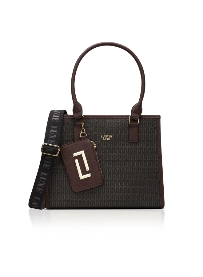 لافي حقيبة يد نسائية فاخرة متوسطة الحجم موديل كواد  بلون الشوكولاتة