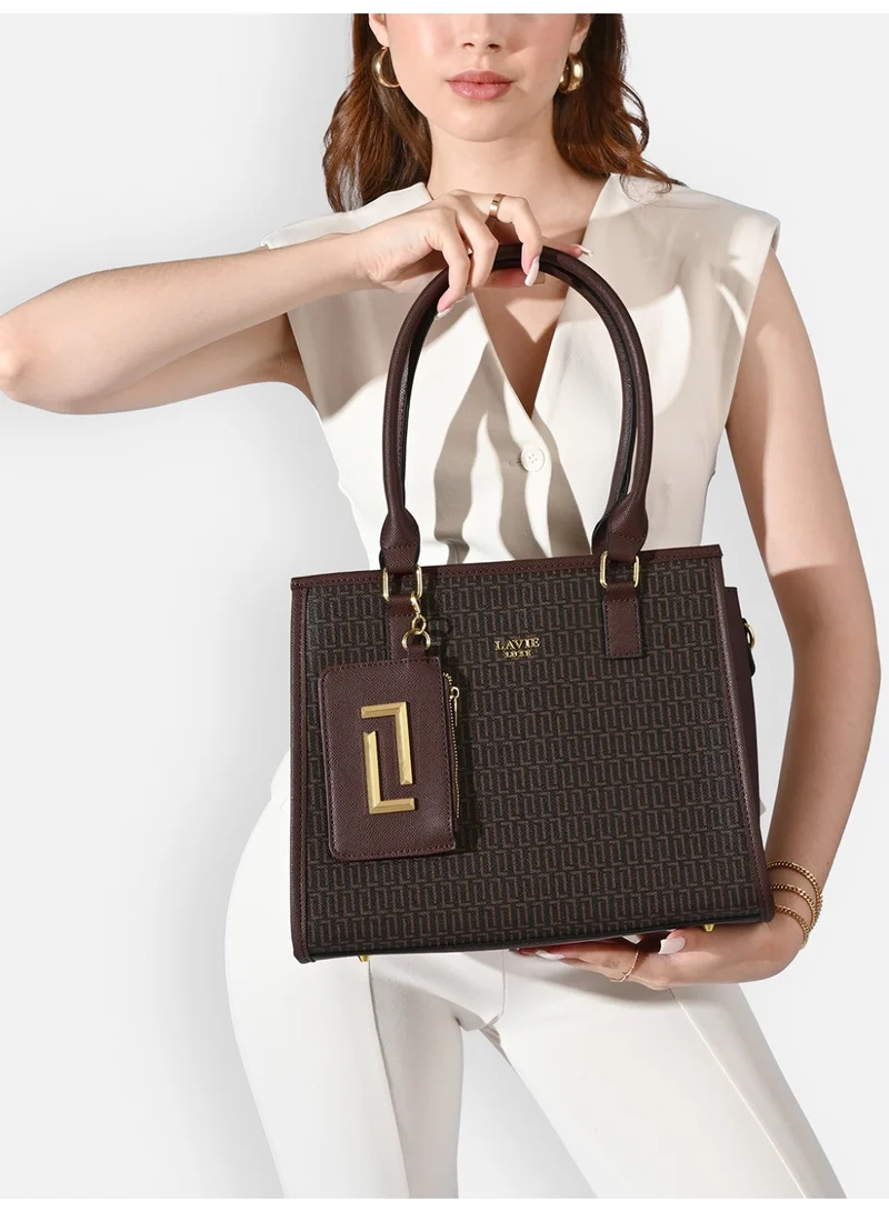 لافي حقيبة يد نسائية فاخرة متوسطة الحجم موديل كواد  بلون الشوكولاتة