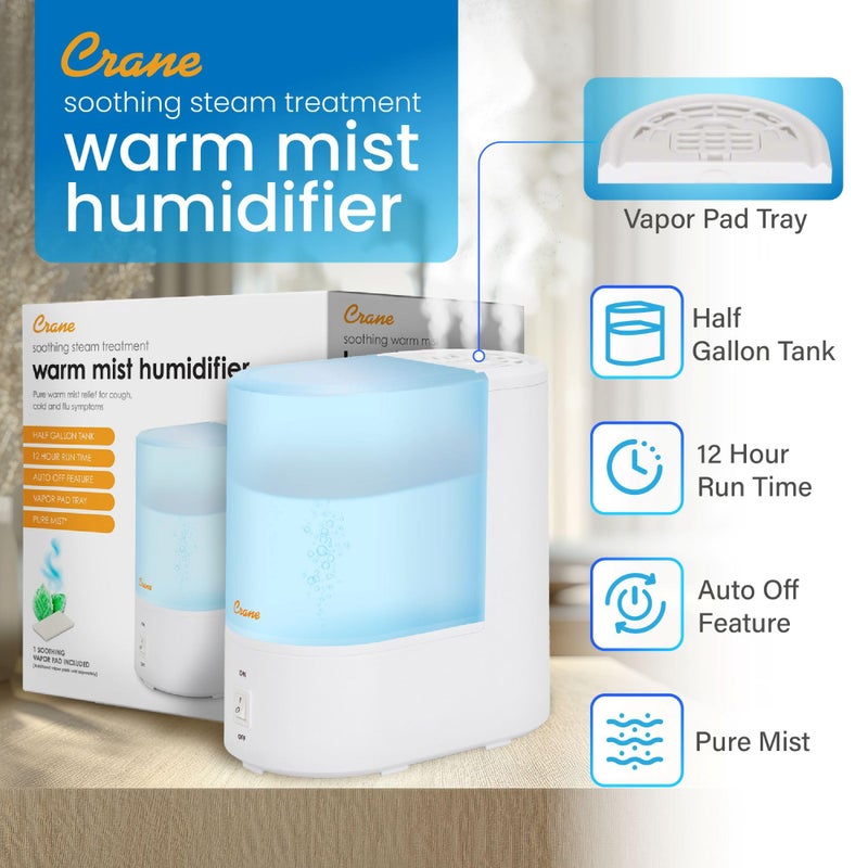 Crane Warm Mist Humidifier, Small Humidifier for Bedroom, Office, Vapor Pad Tray, Soothing Warm Mist Humidifiers For Bedroom, Relief for Dry Air, Quiet Operation, Auto Shut-Off, Desk Humidifiers - Image 5