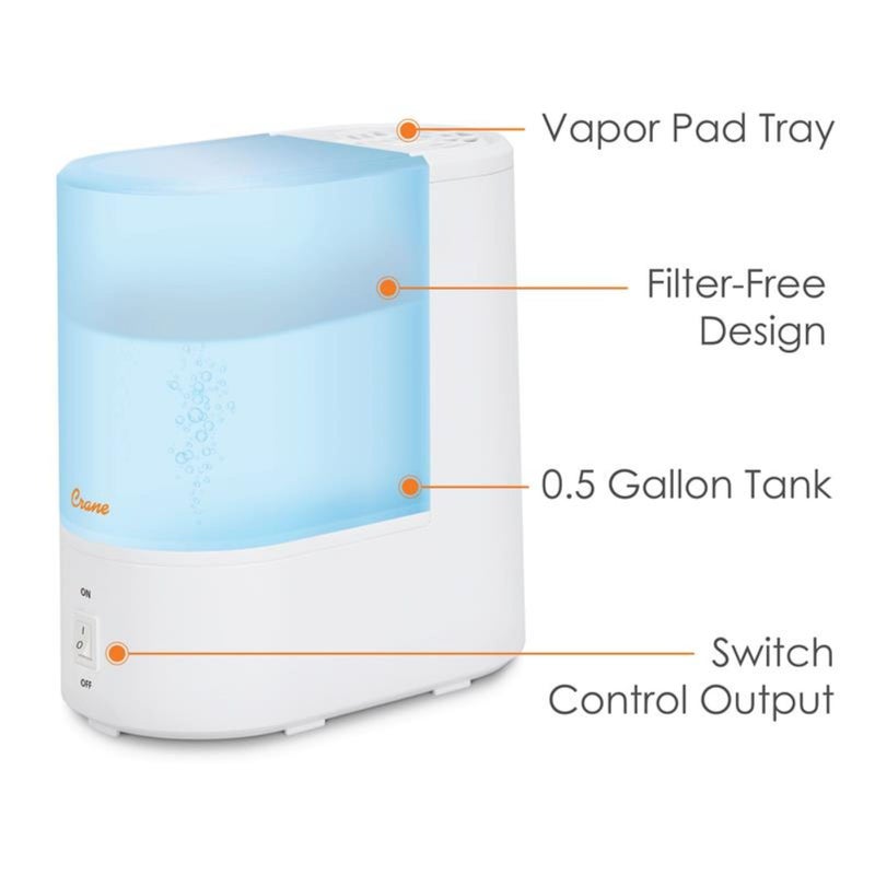 Crane Warm Mist Humidifier, Small Humidifier for Bedroom, Office, Vapor Pad Tray, Soothing Warm Mist Humidifiers For Bedroom, Relief for Dry Air, Quiet Operation, Auto Shut-Off, Desk Humidifiers - Image 2