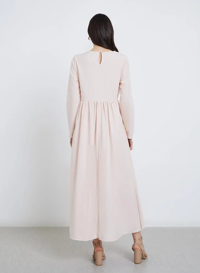 تايك تو Take Two Elegant Pink Maxi Dress with Long Sleeves