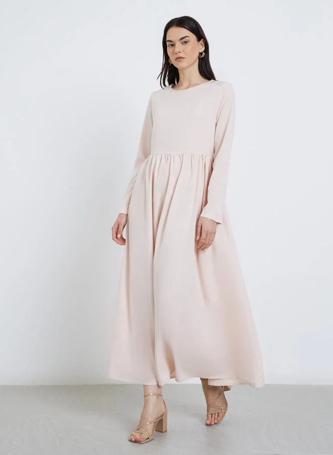 تايك تو Take Two Elegant Pink Maxi Dress with Long Sleeves