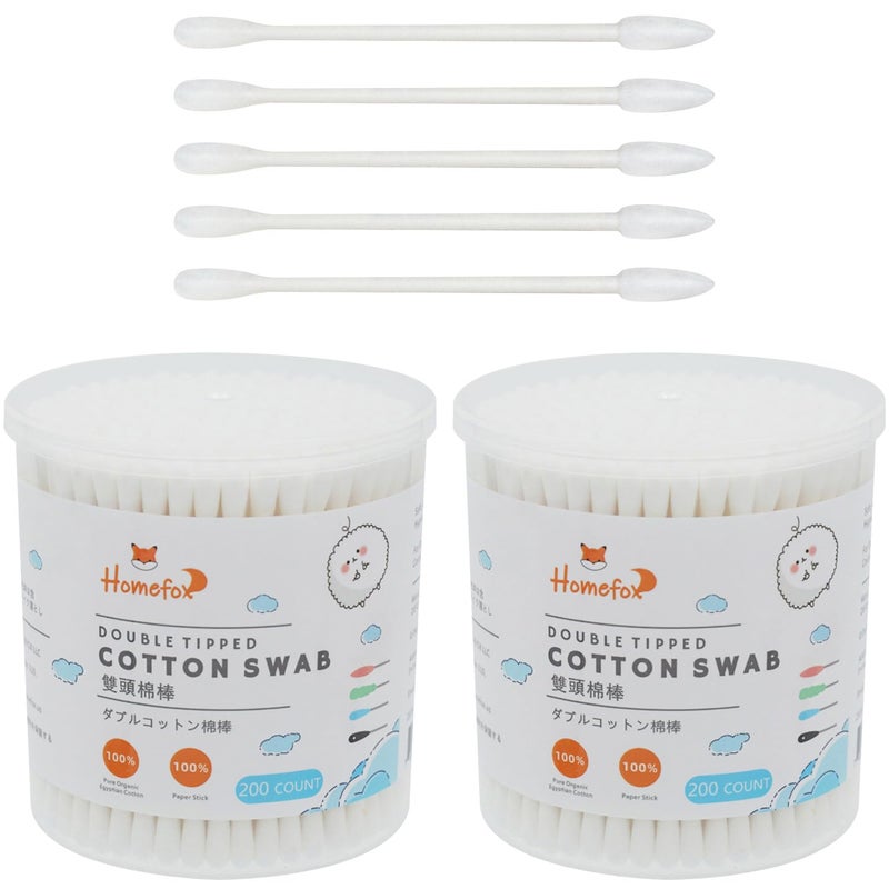 HOMEFOX Cotton Swabs Precision Pointed  400 Count Pointy Organic Cotton Buds Double Side Tightly Wrapped Cotton Tips Paper Stick Soft Gentle LintFree CrueltyFree Pointy  Round White