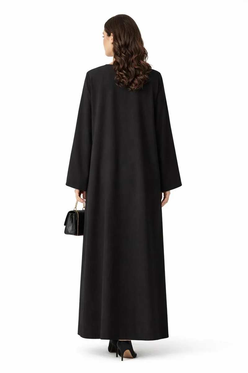 MSquare Fashion  Premium Bella Linen Blend Abaya I Elegant Front Button Design I Black Abaya for Women | Best Price UAE