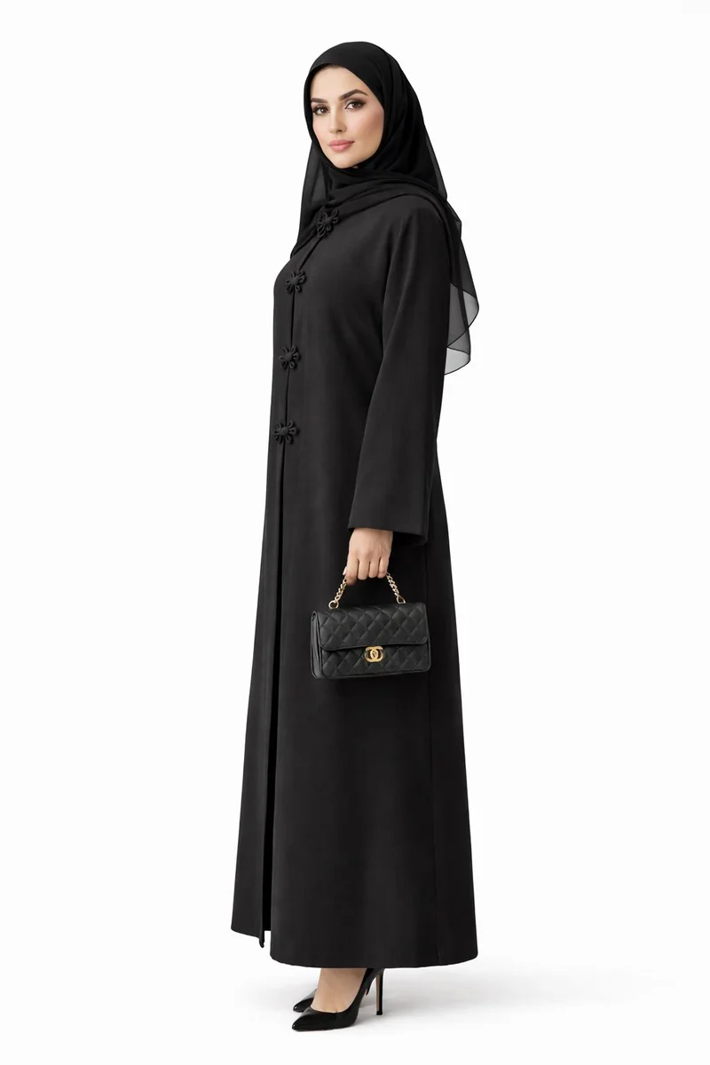 MSquare Fashion  Premium Bella Linen Blend Abaya I Elegant Front Button Design I Black Abaya for Women | Best Price UAE