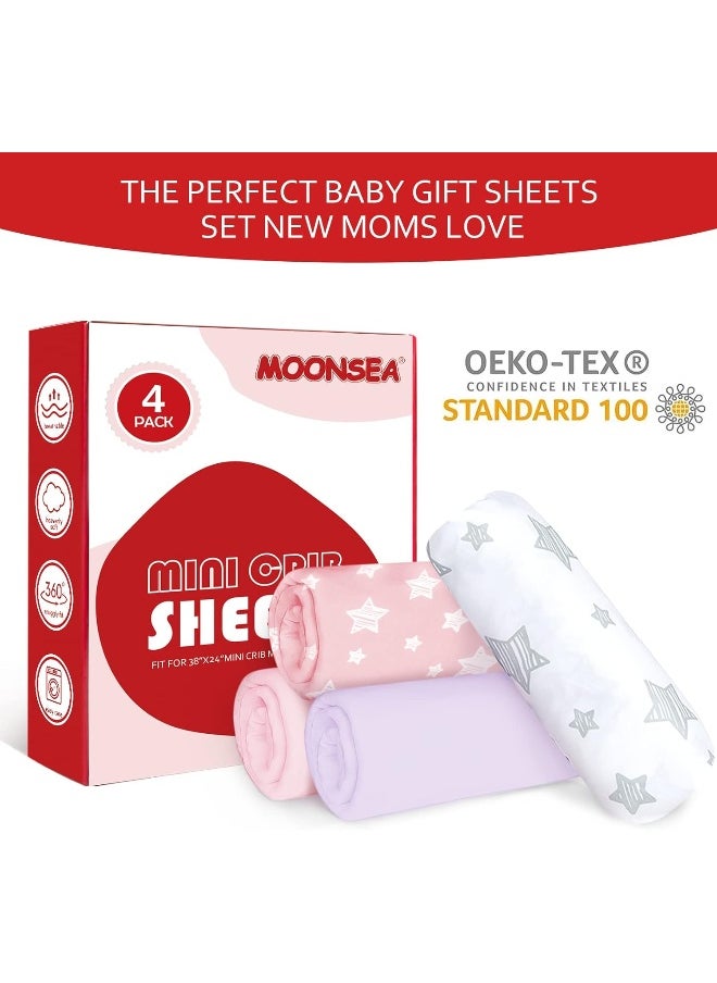 Moonsea Moonsea Mini Portable Crib Sheets 4 Pack for Girls  - Image 3
