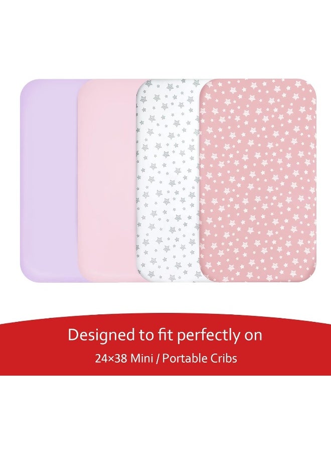 Moonsea Moonsea Mini Portable Crib Sheets 4 Pack for Girls  - Image 2