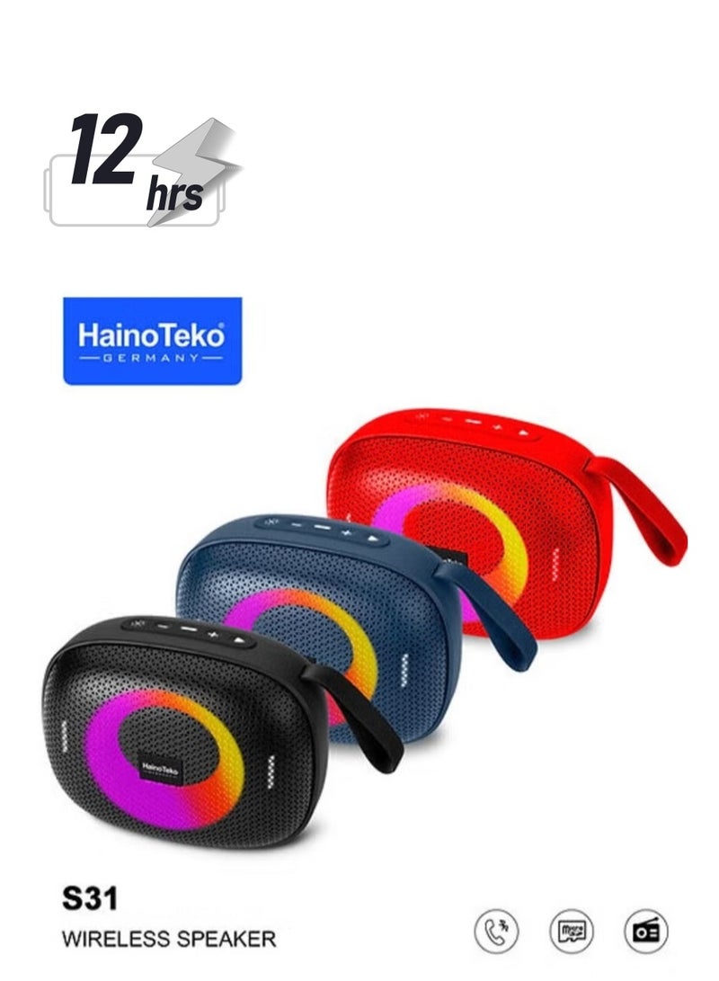 Haino Teko S31 Portable Wireless Bluetooth Speaker – Compact, Powerful Sound, IPX7 Waterproof, 12-Hour Battery Life, Built-In Microphone, and Deep Bass – Perfect for Outdoor, Travel, and Home Use - Image 1
