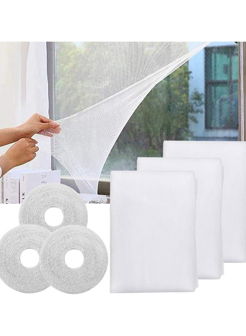 Oasisgalore Mosquito Net for Windows,3 Packs DIY Self-Adhesive Window Screen Mesh (1.3 * 1.5 m) with 3 Rolls White Tapes,Universal Transparent Mosquito Insect Screen Can Be Cut and Fit Without Drilling - Image 1