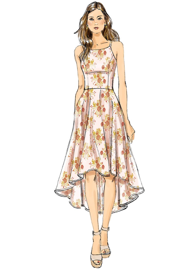 Vogue Patterns Misses' Princess Seam High-Low Dresses with Pockets, 6-8-10-12-14, Red - Image 4