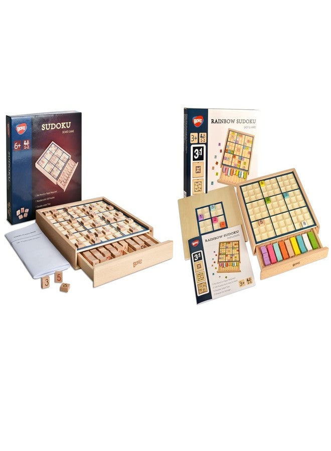 BOHS 9x9 Grid Wooden Sudoku Board Game + 3 in1 Rainbow Sudoku Game - Desktop Brain Teaser Toys - Image 1