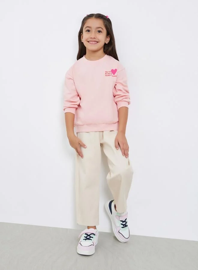Styli Girls Pink Heart Print Sweatshirt