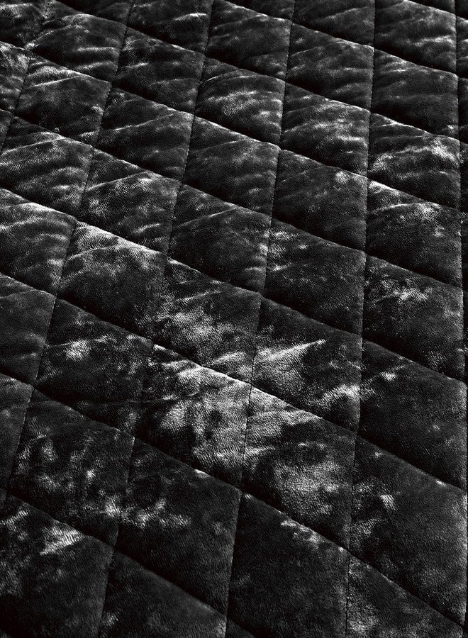 Fredsure Distressed Velvet Quilt Set, 3 Pieces Black King, Distressed Velvet Face and Brushed Microfiber Reverse with Diamond Quilting - Image 3