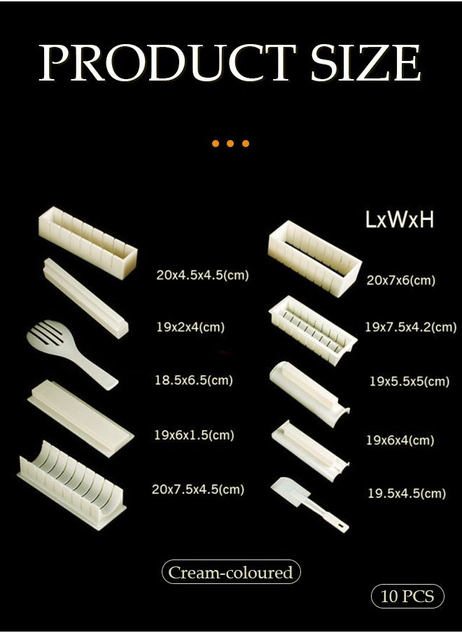 DUNISO - 10 Pcs Sushi Maker Kit, non stick sushi making molds, DIY plastic sushi preparation toolkits, sushi rice molds with rice paddles and rolls in various shapes, suitable for beginners - Image 1