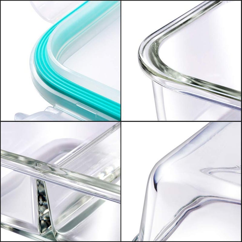 KriVat Standard Glass Lunch Box Microwave Oven Safe Food Containers Tiffin 1000 ML 3 PartitionCompartment Lunch Box t with Clamp Random Color Plastic Lid Proof Airtight Set 0F 1 Glass Lunch Box1 - Image 5