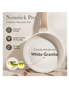 CAROTE CAROTE White Nonstick Frying Pan Skillet,10" Non Stick Granite Fry Pan with Glass Lid, Egg Pan Omelet Pans, Stone Cookware Chef's Pan, PFOA Free (White Granite, 10-Inch)  - Image 3