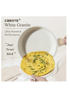 CAROTE CAROTE White Nonstick Frying Pan Skillet,10" Non Stick Granite Fry Pan with Glass Lid, Egg Pan Omelet Pans, Stone Cookware Chef's Pan, PFOA Free (White Granite, 10-Inch)  - Image 4