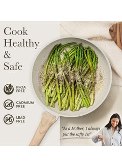 CAROTE CAROTE White Nonstick Frying Pan Skillet,10" Non Stick Granite Fry Pan with Glass Lid, Egg Pan Omelet Pans, Stone Cookware Chef's Pan, PFOA Free (White Granite, 10-Inch)  - Image 2