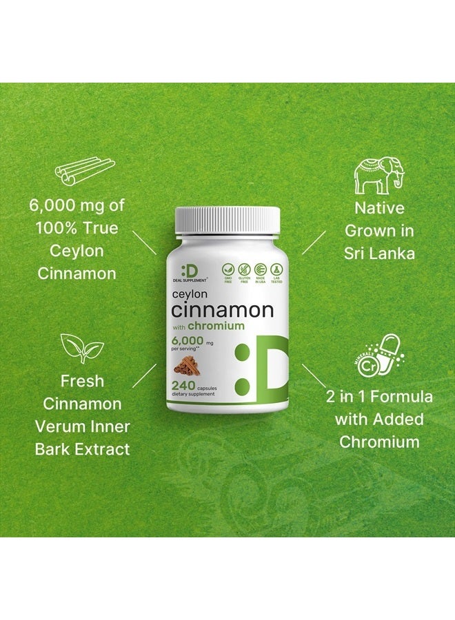 Eagleshine Vitamins قرفة سيلان 6000 ملغ مع الكروم 1000 ميكروغرام، 240 كبسولة | مستخلص لحاء داخلي نشط، مصدر حقيقي من سريلانكا | مكملات قرفة طبيعية - Image 5