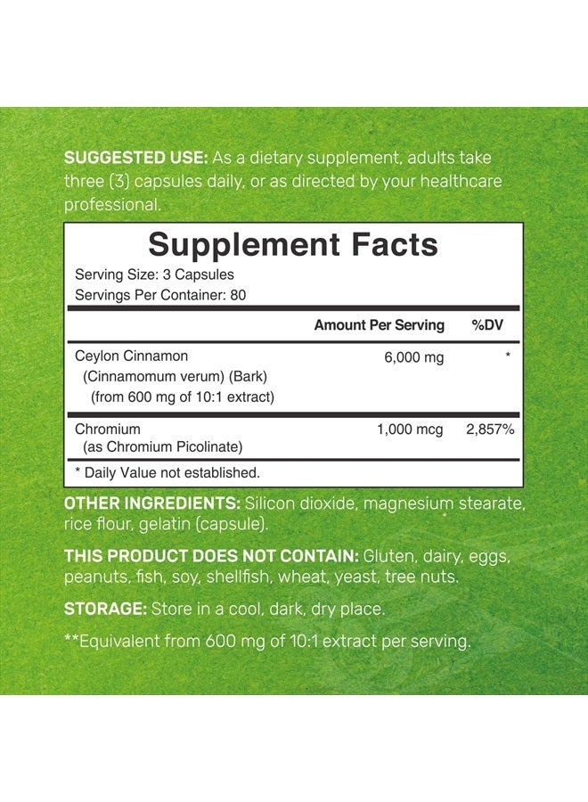 Eagleshine Vitamins قرفة سيلان 6000 ملغ مع الكروم 1000 ميكروغرام، 240 كبسولة | مستخلص لحاء داخلي نشط، مصدر حقيقي من سريلانكا | مكملات قرفة طبيعية - Image 2