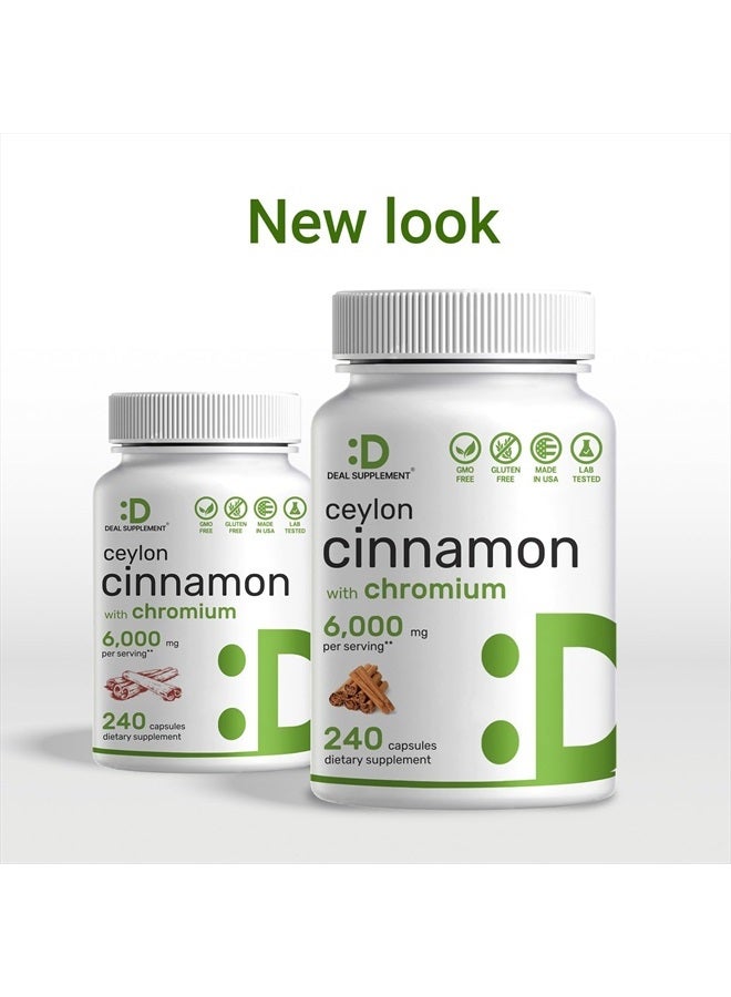 Eagleshine Vitamins قرفة سيلان 6000 ملغ مع الكروم 1000 ميكروغرام، 240 كبسولة | مستخلص لحاء داخلي نشط، مصدر حقيقي من سريلانكا | مكملات قرفة طبيعية - Image 3