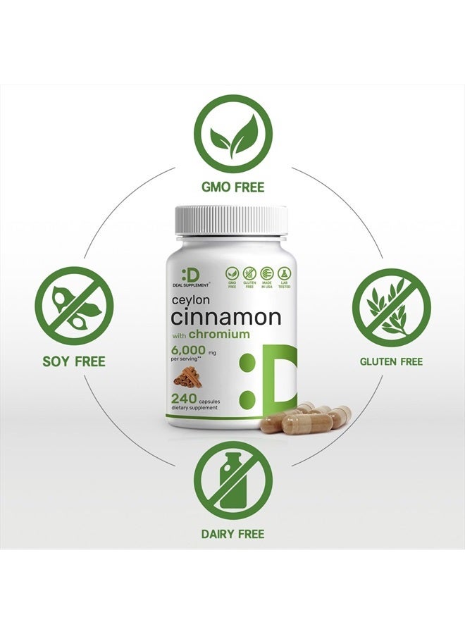 Eagleshine Vitamins قرفة سيلان 6000 ملغ مع الكروم 1000 ميكروغرام، 240 كبسولة | مستخلص لحاء داخلي نشط، مصدر حقيقي من سريلانكا | مكملات قرفة طبيعية - Image 4