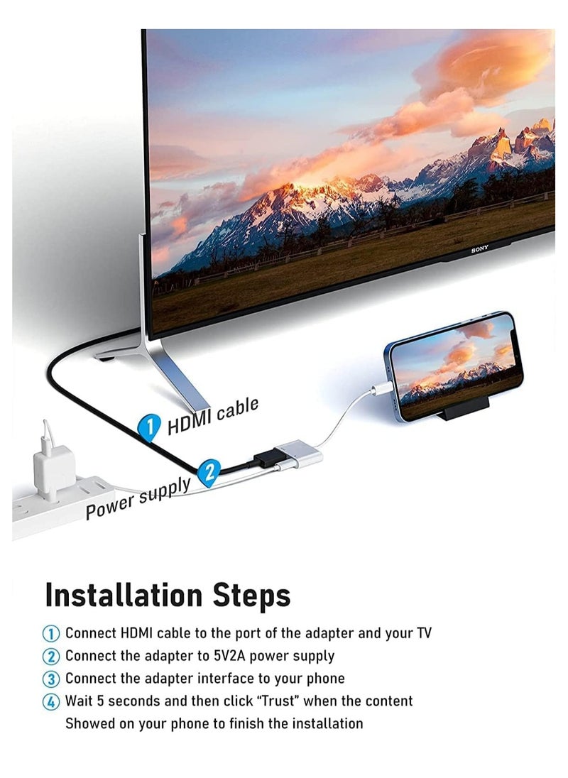 Lightning to HDMI Adapter - Digital AV Adapter (1080P) with Charging Port, Video & Audio Sync Screen Converter for iPhone, iPad, iPod to HDTV, Projector, Monitor