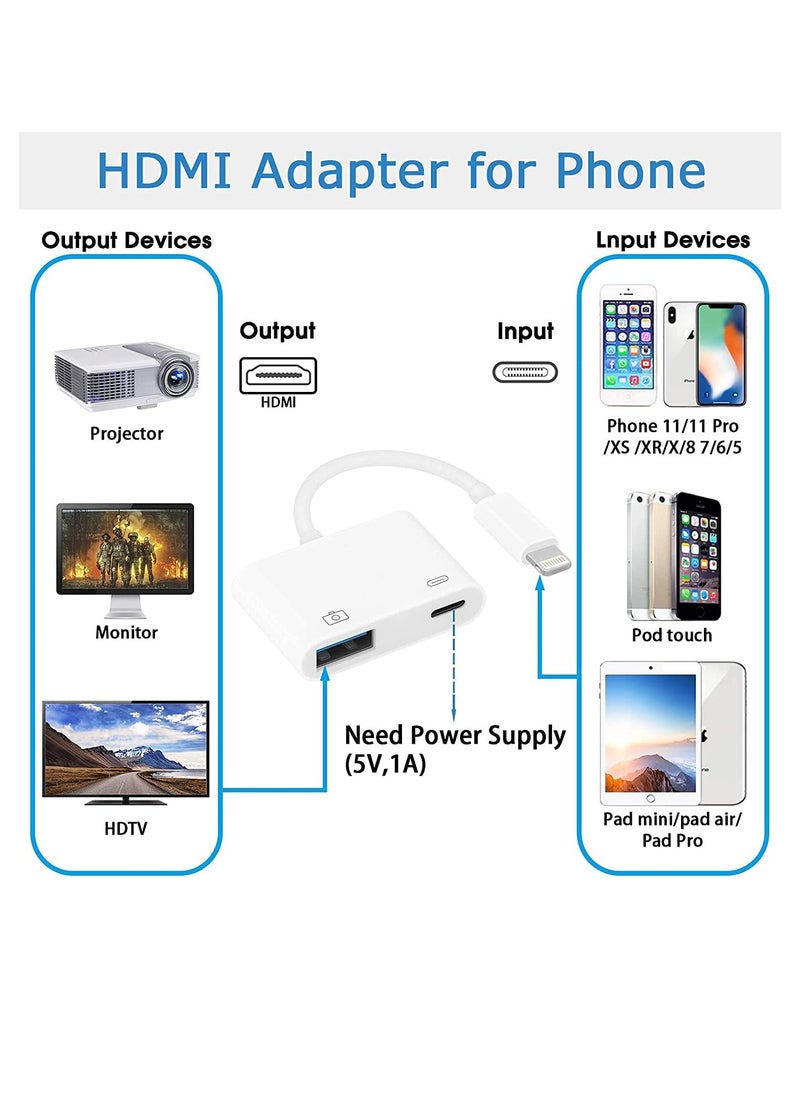 Lightning to HDMI Adapter - Digital AV Adapter (1080P) with Charging Port, Video & Audio Sync Screen Converter for iPhone, iPad, iPod to HDTV, Projector, Monitor
