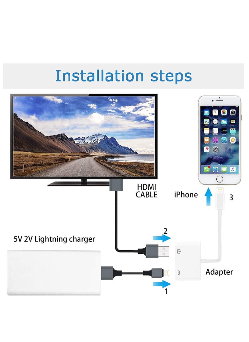 Lightning to HDMI Adapter - Digital AV Adapter (1080P) with Charging Port, Video & Audio Sync Screen Converter for iPhone, iPad, iPod to HDTV, Projector, Monitor