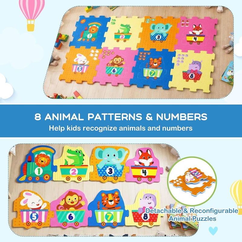 GLACER Kids Foam Puzzle Play Mat, 8-Piece Interlocking Baby Floor Puzzle Tiles w/Educational Animal Patterns, Non-Slip Waterproof Foam Crawling Mat for Toddler Playroom (Animal & Number Pattern) - Image 4