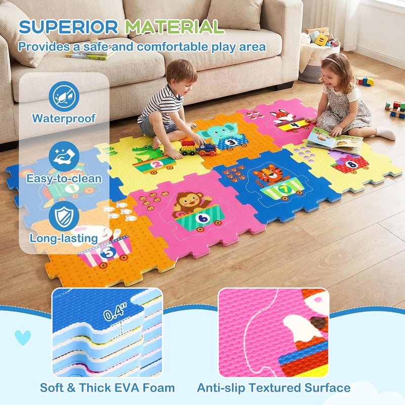GLACER Kids Foam Puzzle Play Mat, 8-Piece Interlocking Baby Floor Puzzle Tiles w/Educational Animal Patterns, Non-Slip Waterproof Foam Crawling Mat for Toddler Playroom (Animal & Number Pattern) - Image 3