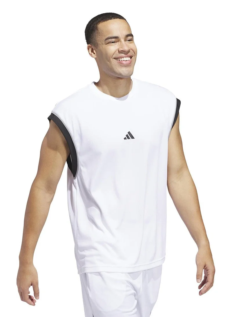 Adidas WHITE/BLACK Basketball All World Sleeveless Tank Top for Men | Best Price UAE