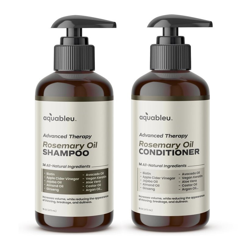 Aquableu Advanced Therapy Anti-Thinning Rosemary Oil Shampoo & Conditioner Set - Infused with 14 All-Natural Ingredients for Volume, Strength, Thickness, and Dullness Reduction (16oz) - Image 1