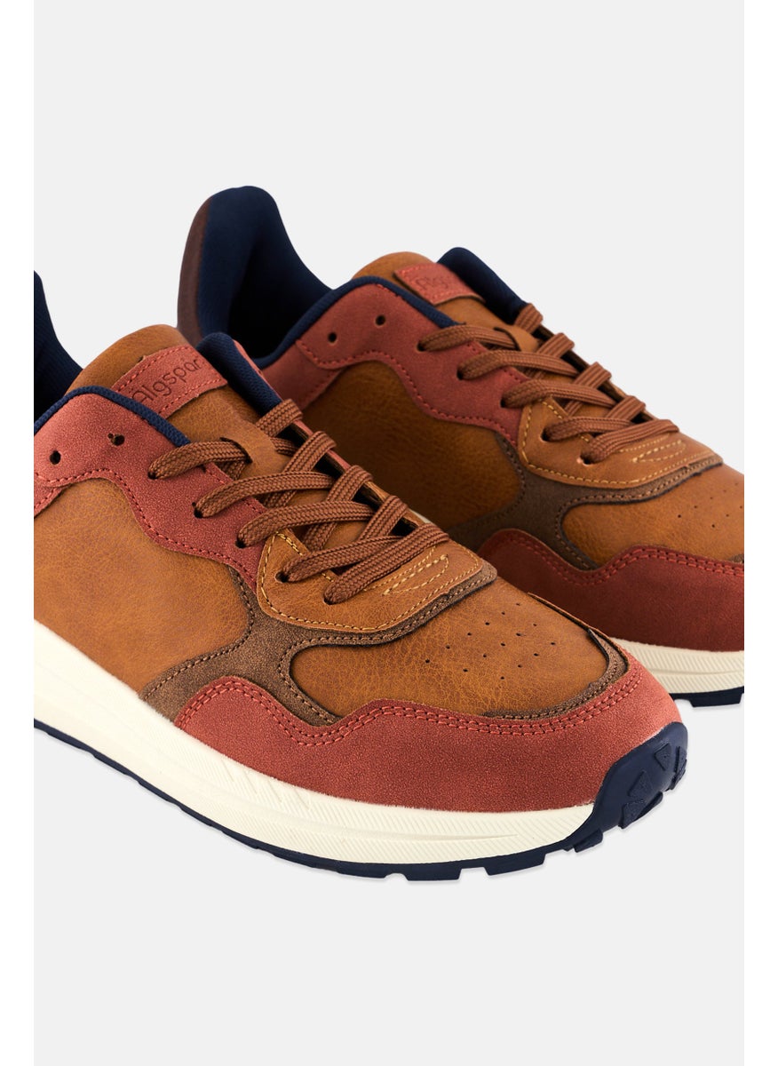 Algspar Men Lace Up Casual Sneaker, Orange  - Image 3
