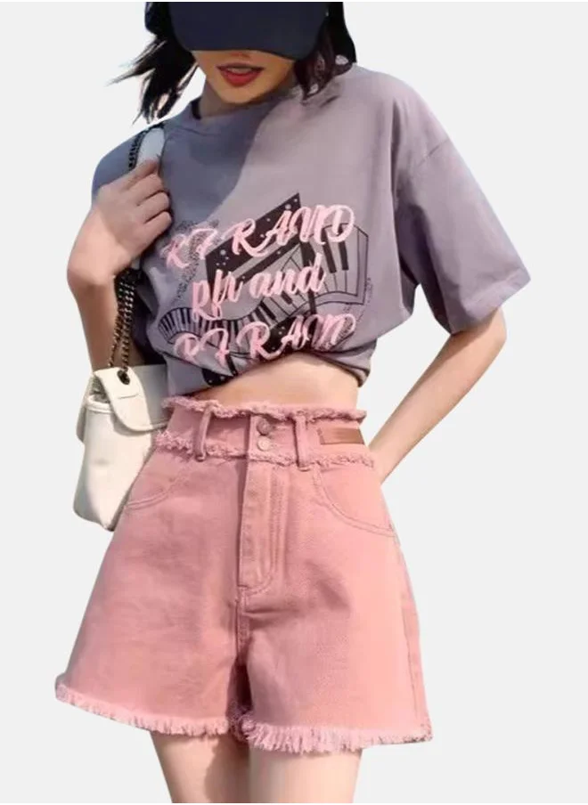يونيكي Pink Slim Fit High-Rise Denim Shorts