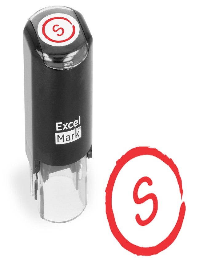 ExcelMark Grade S - Self-Inking Round Teacher Stamp - Red Ink - Image 1