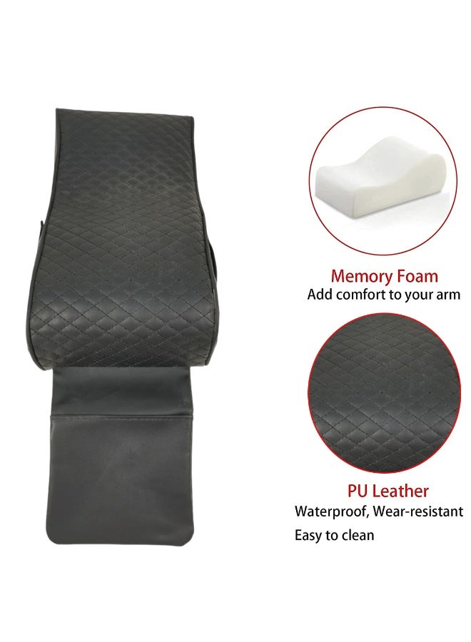 Universal Car Armrest Cushion with Memory Foam Support Black Quilted PU Leather Center Console Armrest Pad with Phone Pocket Ergonomic Elbow Support, Pressure Relief, Anti-Slip Adjustable Straps Fits Cars, SUVs, MPVs, Trucks - Image 4